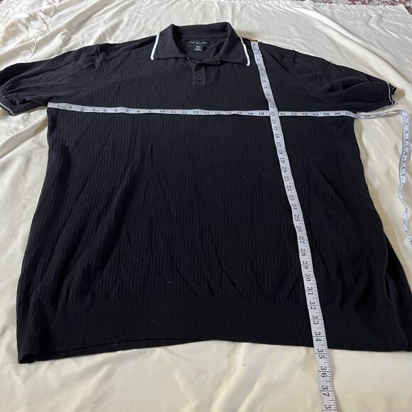 NWT Black Ribbed Knit Casual Polo Shirt Men's 2XL Tall Preppy Old Money - Picture 6 of 6